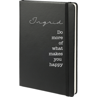 Notitieboek met quote en naam heeft een luxe lederlook kaft en maar liefst 240 gelinieerde pagina’s. Notitieboek heeft een leeslint en sluitelastiek.