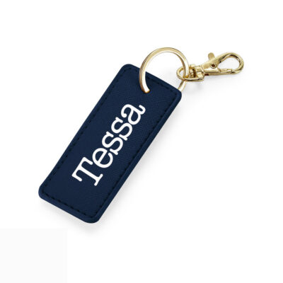 Lederlook sleutelhanger blauw met naam