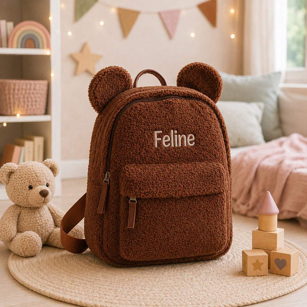 Teddy tas caramel met oortjes en naam