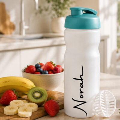 Shakebeker met naam - bedrukken - aqua