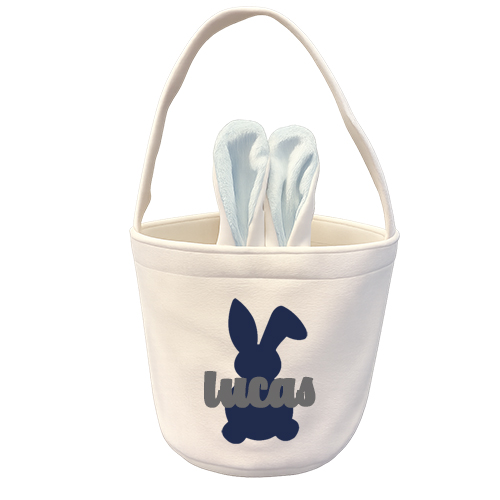 Mandje Wit - Blauwe oortjes met naam