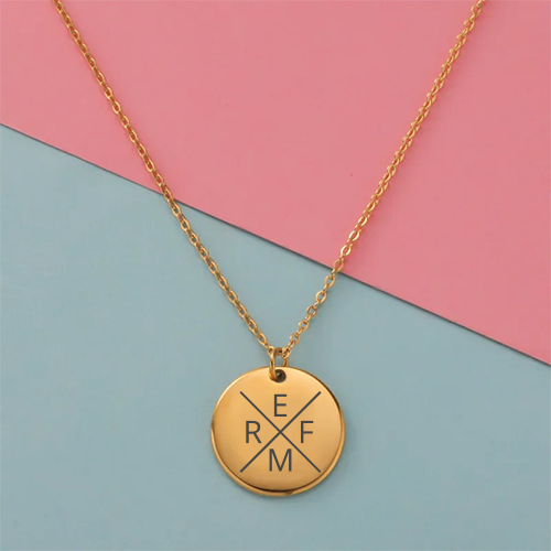 Ketting met ronde hanger en 4 initialen - graveren - diverse soorten