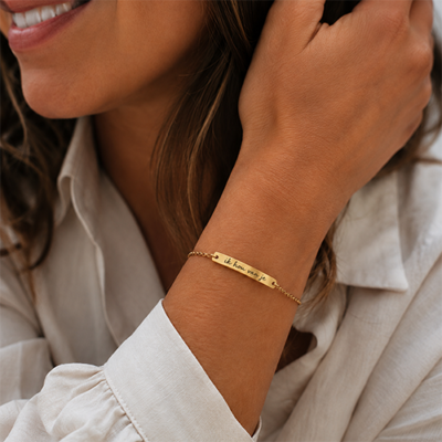 Armband met naamplaatje en handgeschreven tekst - graveren - diverse soorten