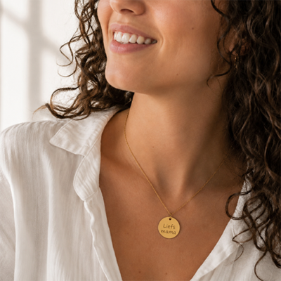 Ketting met ronde hanger en handgeschreven tekst - graveren - diverse soorten