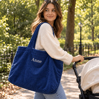 Mombag Velours met naam - borduren - diverse kleuren