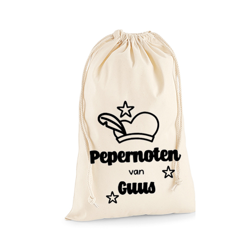 Pepernotenzakje 'Pepernoten van' met mutsje en naam - bedrukken - diverse kleuren