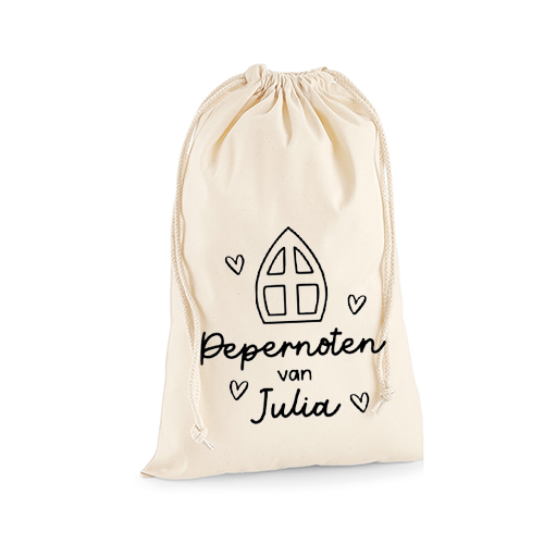 Pepernotenzakje 'Pepernoten van' met mijter en naam - bedrukken - diverse kleuren