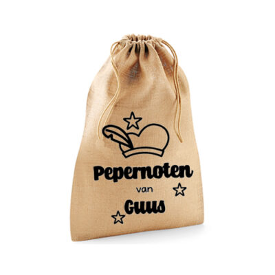 Pepernotenzakje 'Pepernoten van' met mutsje en naam - bedrukken - diverse kleuren