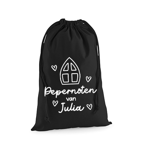 Pepernotenzakje 'Pepernoten van' met mijter en naam - bedrukken - diverse kleuren