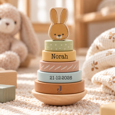 Houten Tuimelstapelaar Bunny Luz met naam - bedrukken